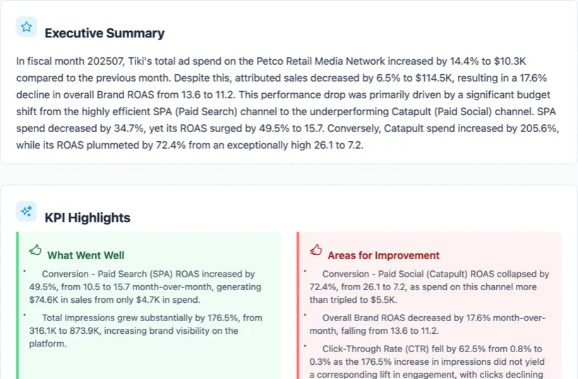 Onsite RMN report with exec summary, KPI highlights and a KPI trends chart