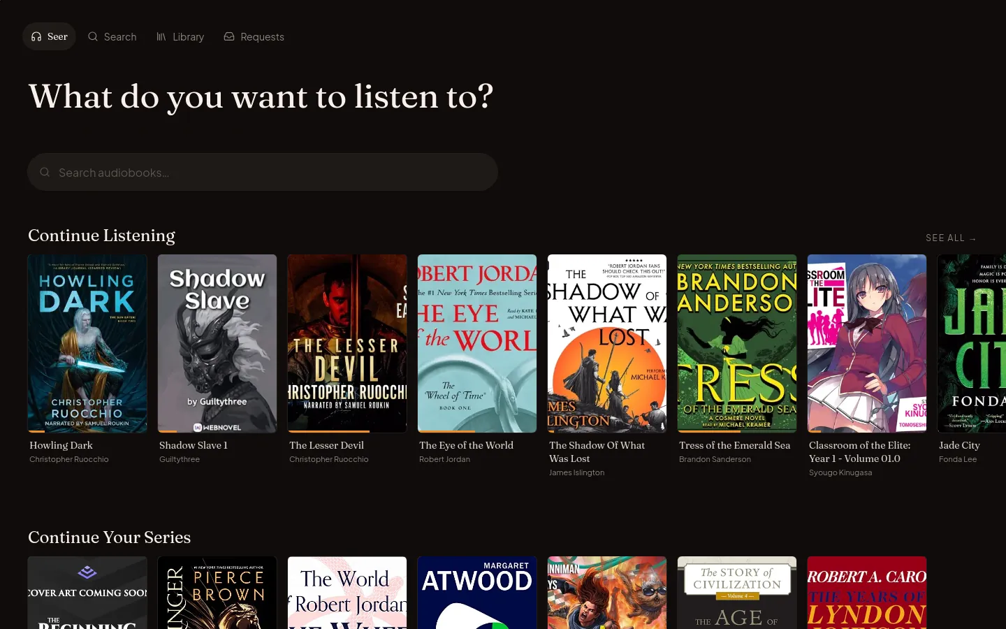 vox discovery home · Jellyseerr-style recommendation rows built from real listening history